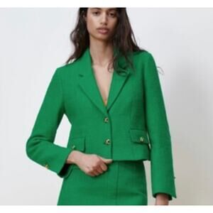 Zara Emerald Cropped Blazer with Metallic Details